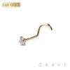 14K Gold NOSE SCREW FISH HOOK WITH PRONG SET GEM